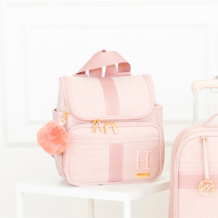 Mochila Maternidade 2 em 1 Glam Linho Rosé com Fita Rosé