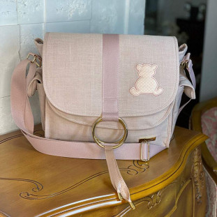 Bolsa Maternidade Louise Glam Linho Rosé com Fita Rosé