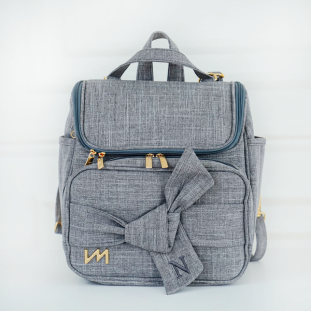 Mochila Maternidade 2 em 1 Linho Cinza Nós 