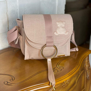 Bolsa Maternidade Louise Mini Glam Linho Rosé com Fita Rosé