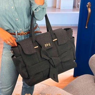 Bolsa Maternidade Cleo Linho Preto Nós