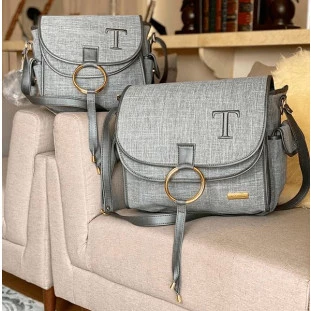 Kit Maternidade Louise e Louise Mini Linho Cinza com Chumbo