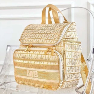 Mochila Maternidade 2 em 1 Origem Lurex Dourado (Com Alça Material Liso)